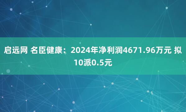 启远网 名臣健康：2024年净利润4671.96万元 拟10派0.5元