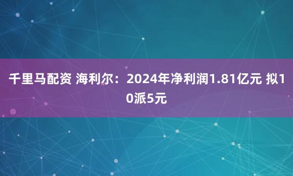 千里马配资 海利尔：2024年净利润1.81亿元 拟10派5元