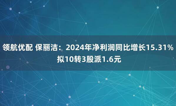 领航优配 保丽洁：2024年净利润同比增长15.31% 拟10转3股派1.6元